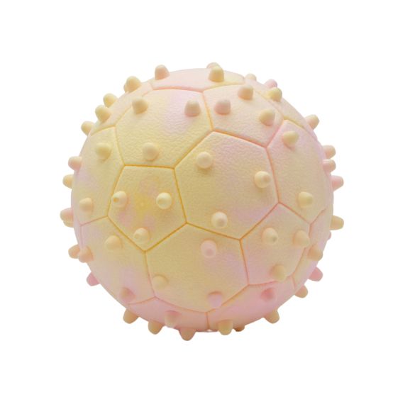 Bud'Z Floating Rubber Dog Toy - Pink And Yellow Pentagon Ball With Spike Dog 5in