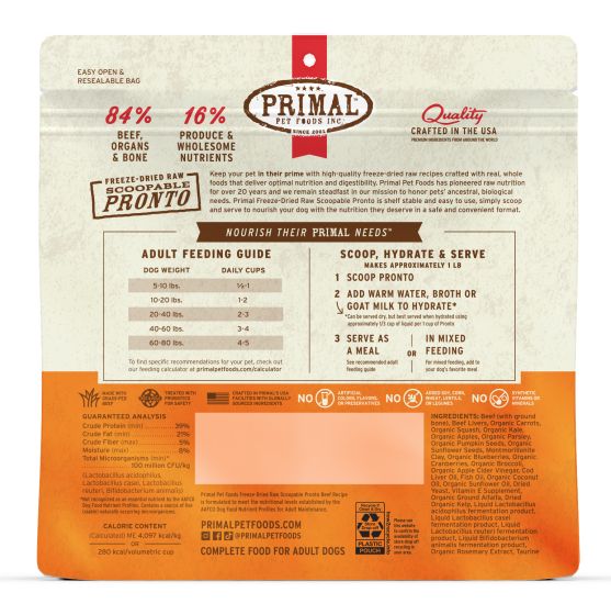 Primal Pronto Raw Freeze-Dried Beef Recipe Dog Food, 16-oz
