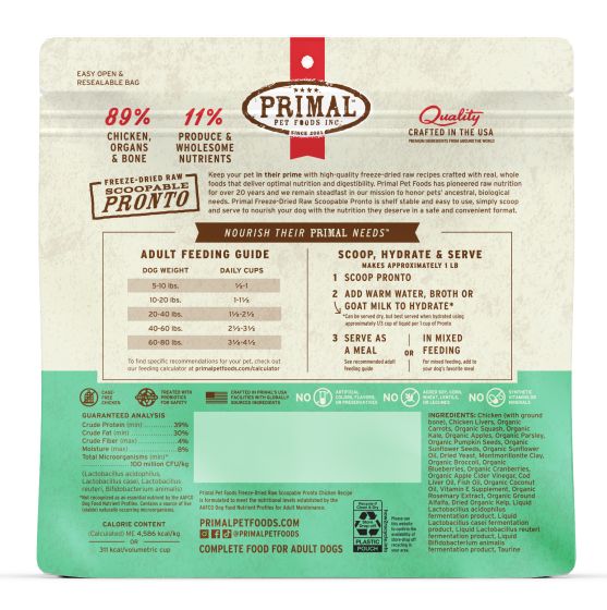 Primal Pronto Raw Freeze-Dried Chicken Recipe Dog Food, 16-oz