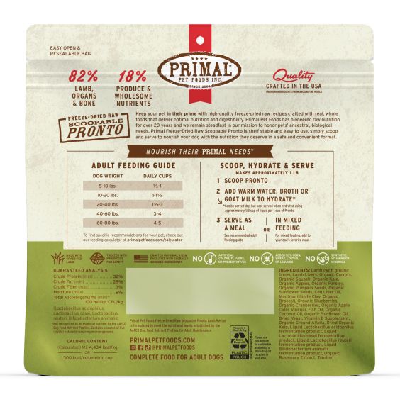 Primal Pronto Raw Freeze-Dried Lamb Recipe Dog Food, 16-oz