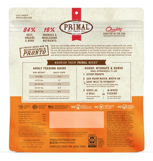 Primal Pronto Raw Freeze-Dried Beef Recipe Dog Food, 25-oz