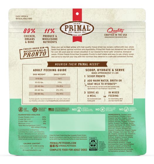 Primal Pronto Raw Freeze-Dried Chicken Recipe Dog Food, 25-oz