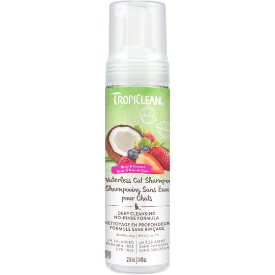 Tropiclean Waterless Cat Shampoo, Deep Cleansing Berry & Coconut Scent, 7.4-oz