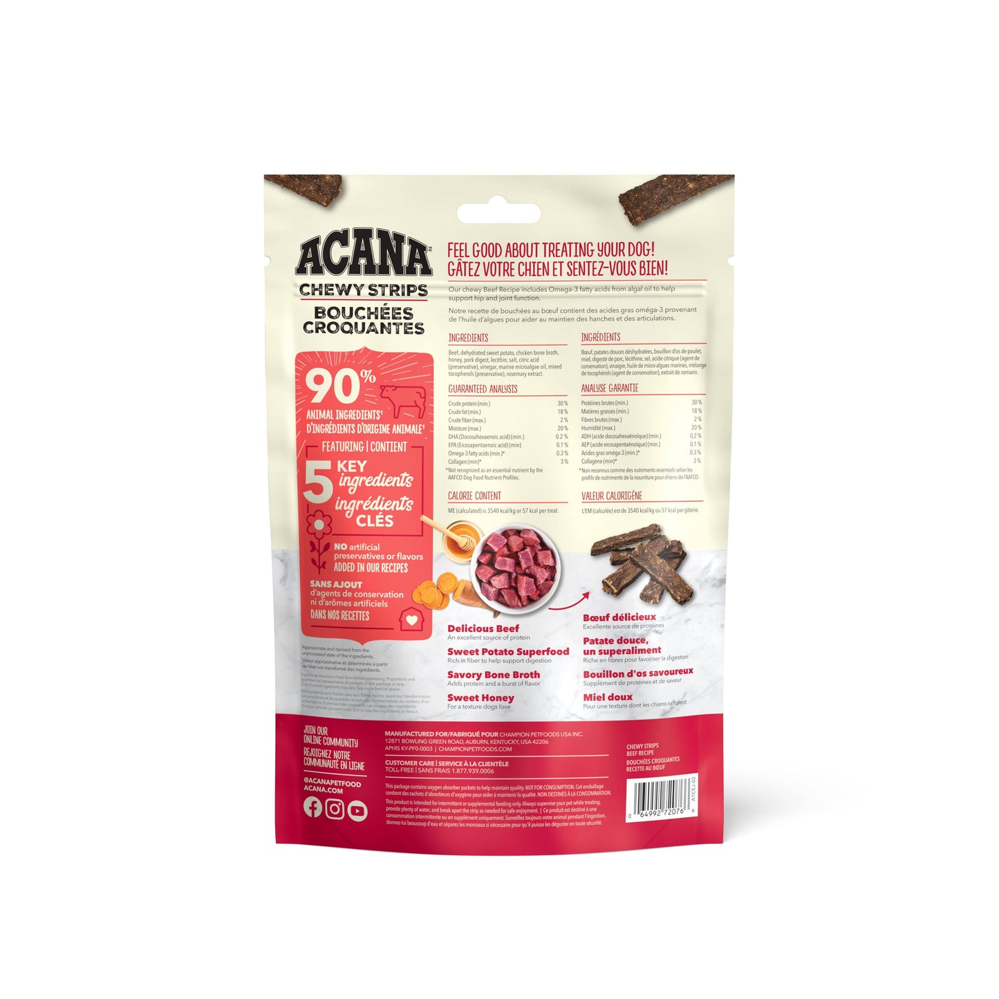 ACANA Chewy Strips Dog Treats Beef Recipe, 113-g