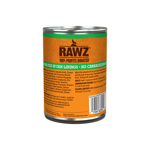 RAWZ 96% Chicken & Chicken Liver and Goat's Milk Wet Dog Food, 12.5-oz
