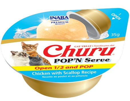 INABA Cat Churu POP'N Serve Chicken with Scallop Recipe, 2 Pack