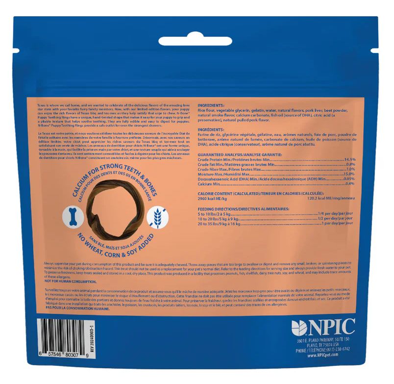 NPIC N-Bone Puppy Teething Ring, Pulled Pork 3pk, 3.6-oz