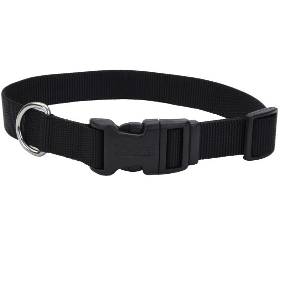 Coastal Adjustable Nylon Collar with Tuff Buckle for Dogs, Black, 1-in Nylon x 14-in-20-in Neck Girth (Size: 5/8-in x 10-14-in, Color: Black)