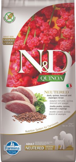 Farmina N&D Quinoa Skin & Coat Duck & Broccoli Med/Maxi Neutered Dog Food, 12-kg