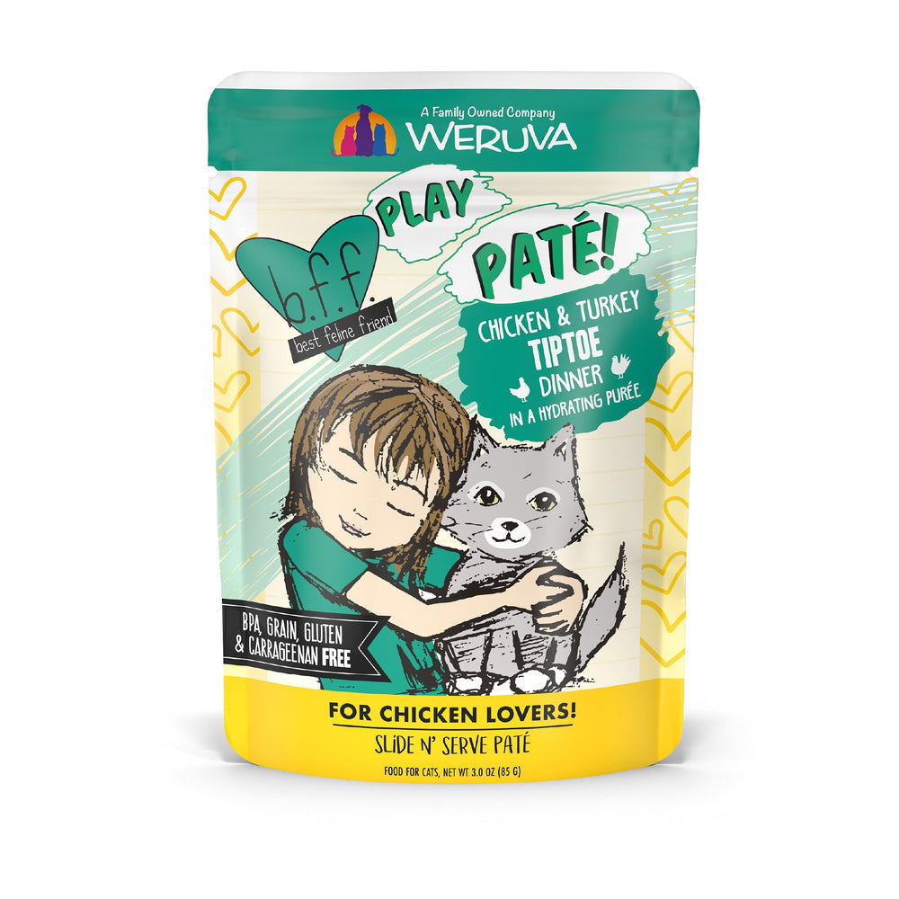 BFF PLAY PATE Chicken & Turkey Tiptoe Wet Cat Food Pouch, 3.0-oz