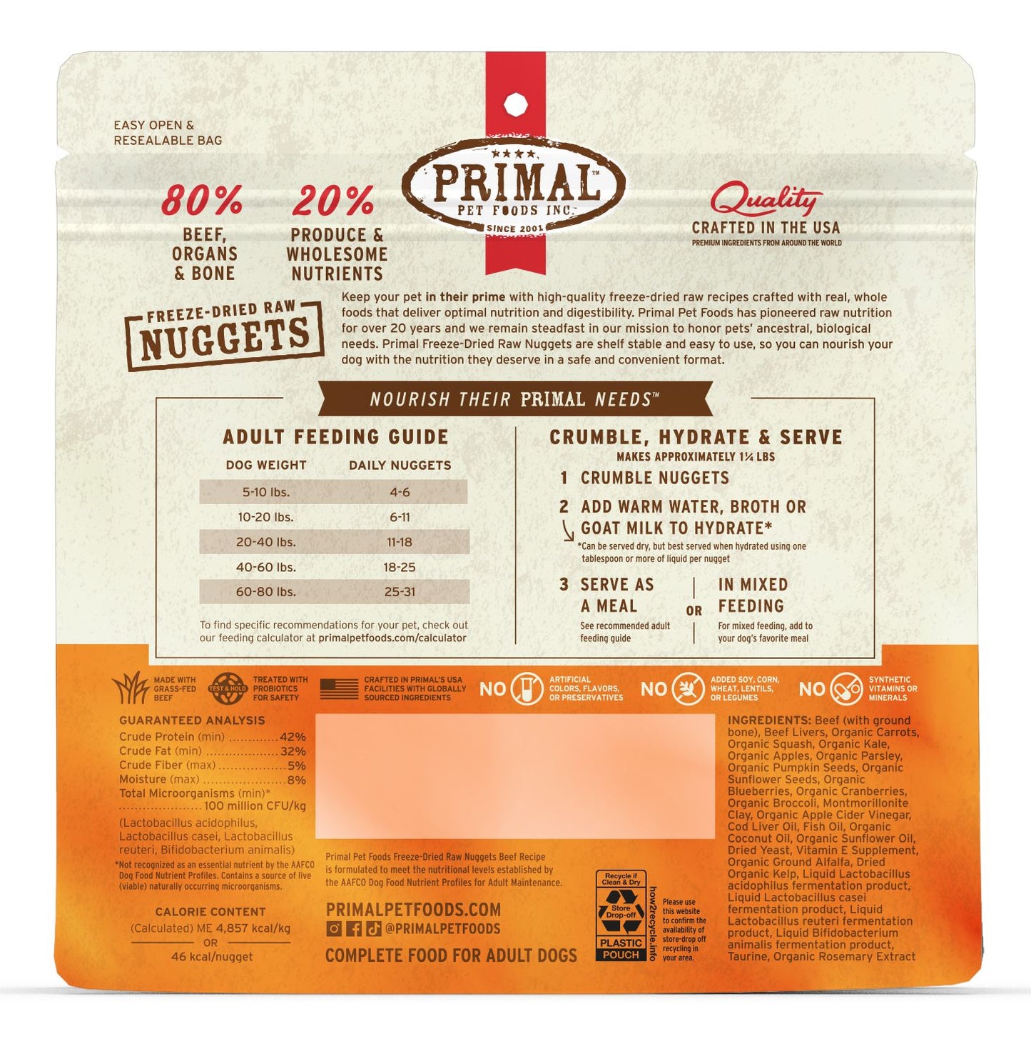 Primal Raw Freeze-Dried Nuggets Beef Formula Dog Food, 5.5-oz (Size: 5.5-oz)