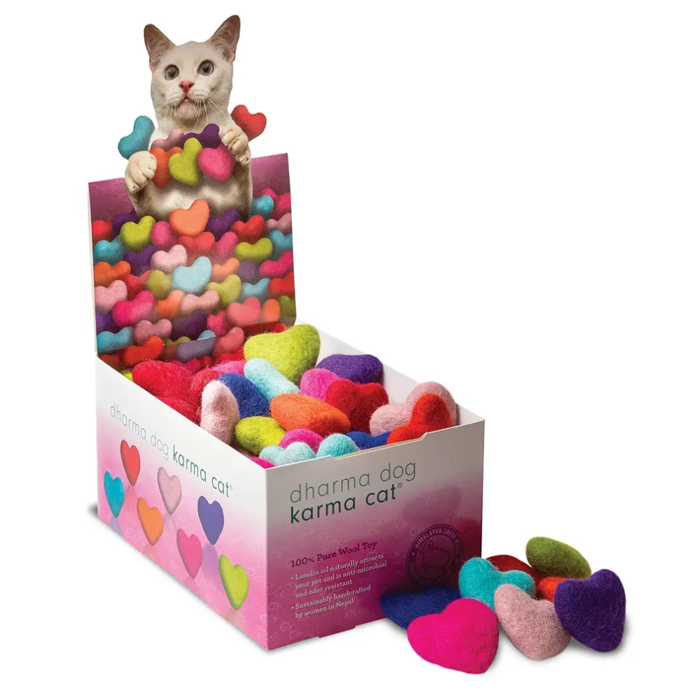 DHARMA DOG KARMA CAT – Wool Felt Heart Toy Display – 1.5″ Hearts