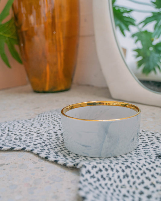 DexyPaws Grey Marble Dog Bowl with Gold Accent