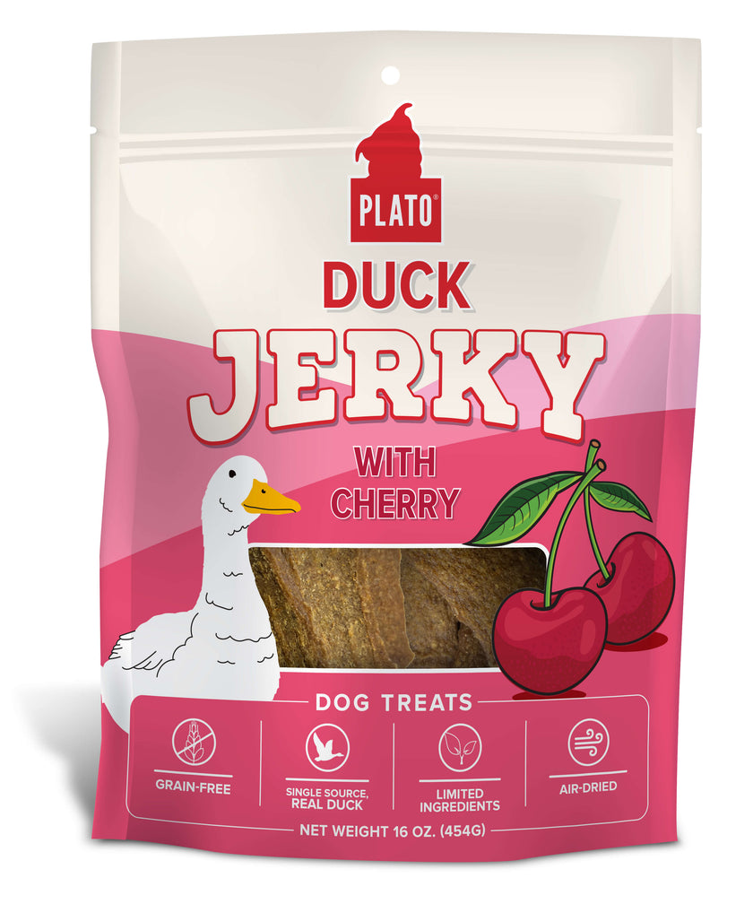 Plato Pet Treats Duck Jerky with Cherry, 7-oz