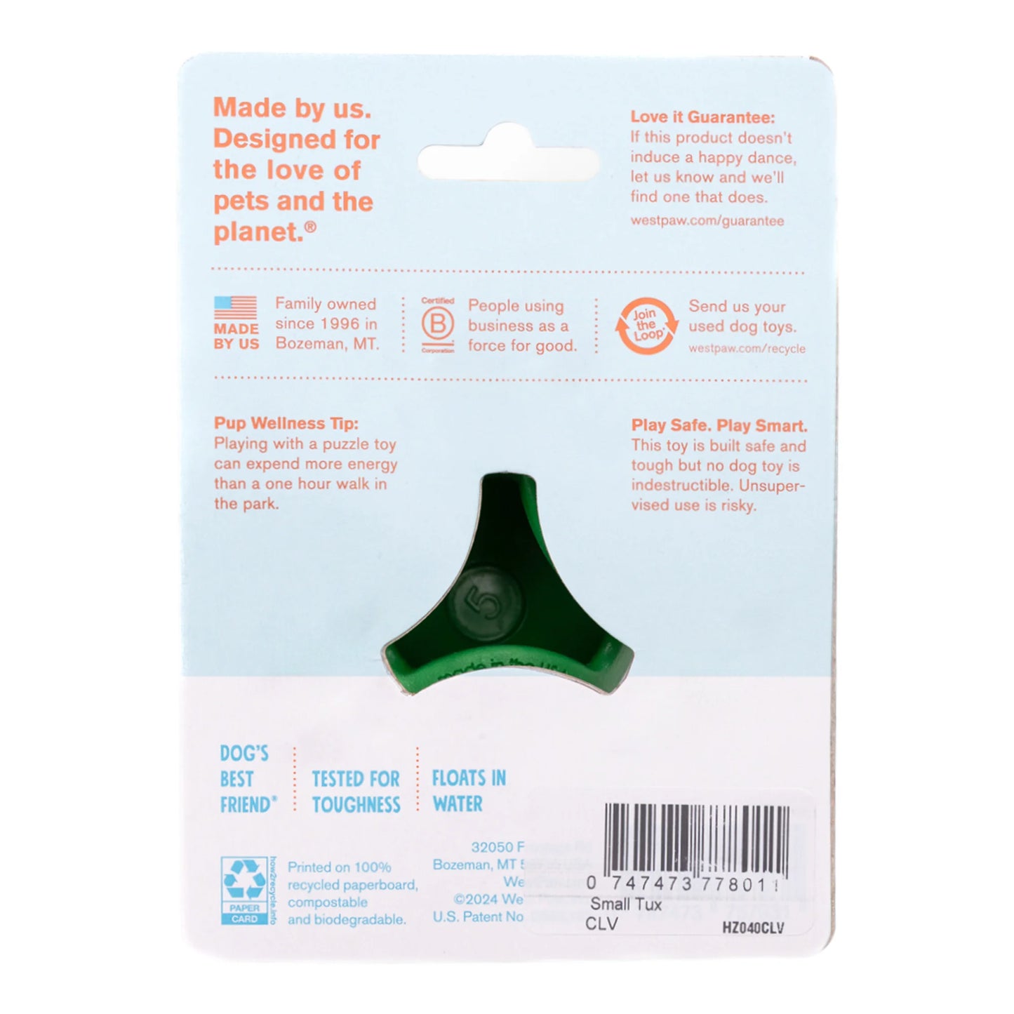 West Paw Zogoflex Tux Dog Toy, Clover (Limited Edition), Large