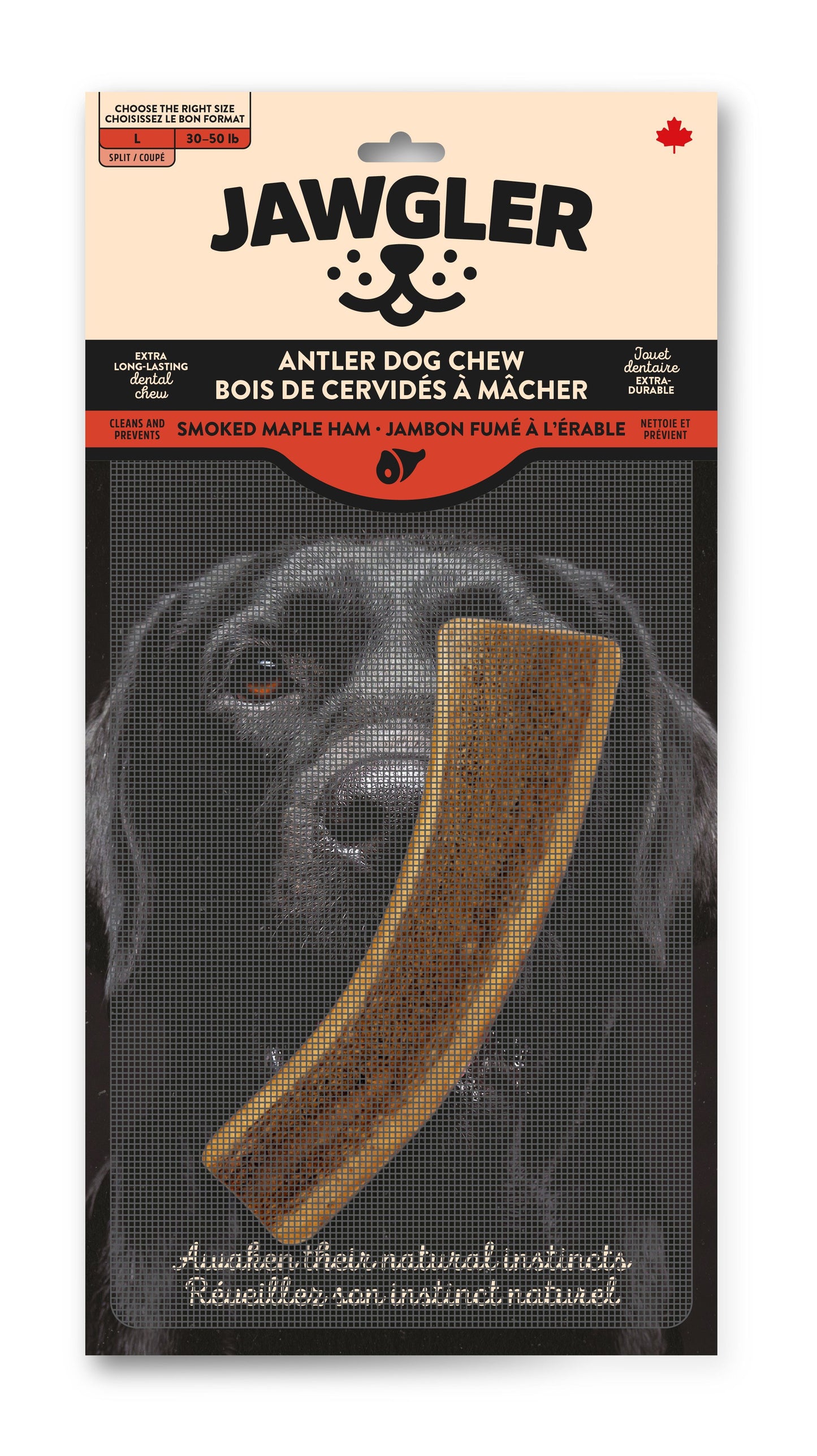 Jawgler Antler Dog Chew, Split Smoked Ham, Large