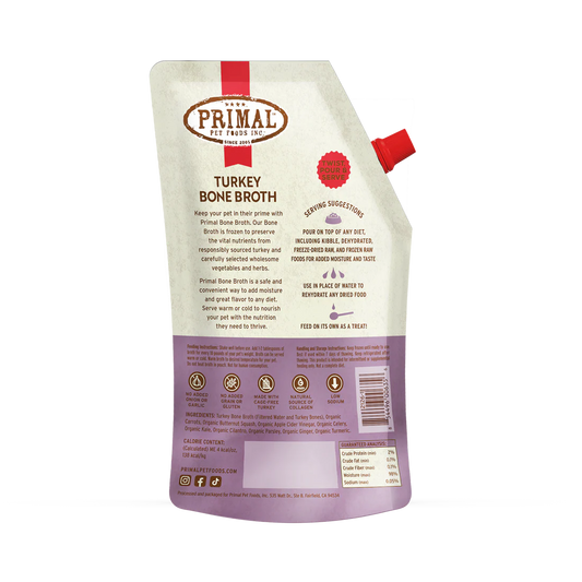 Primal Bone Broth Turkey Recipe Frozen for Dogs & Cats 20-oz