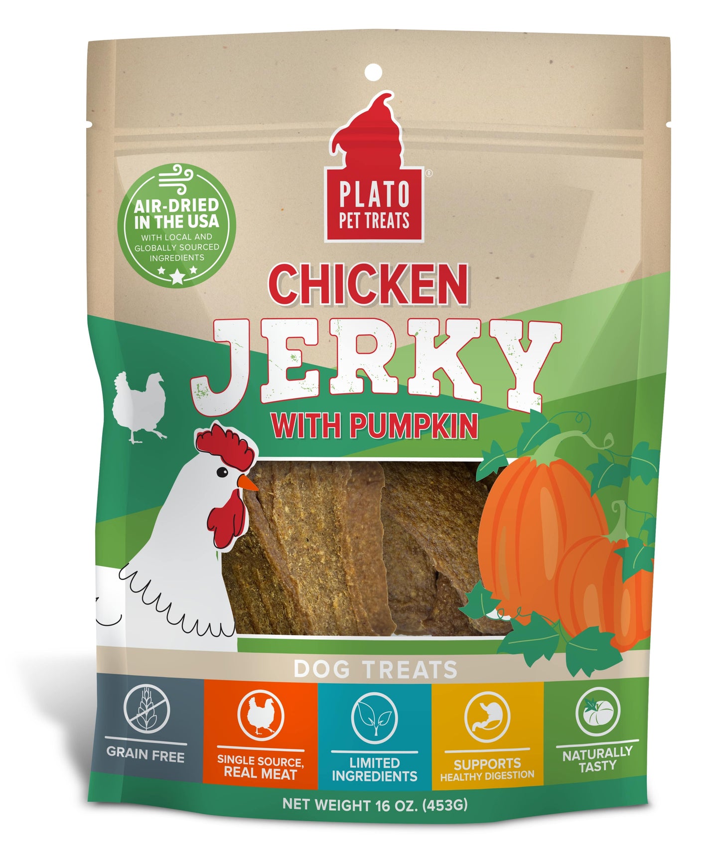 Plato Pet Treats Chicken Jerky with Pumpkin, 16-oz