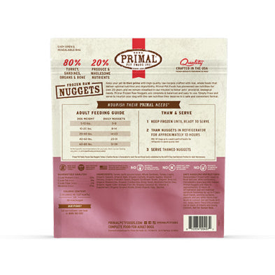 Primal Raw Frozen Nuggets Turkey & Sardine Formula Dog Food, 3-lb