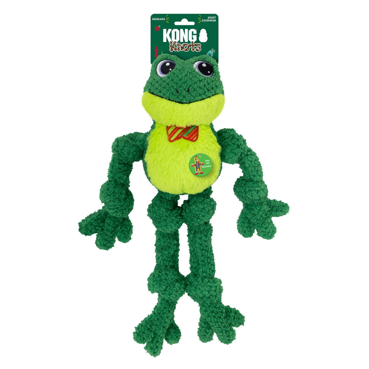 KONG Holiday Knots Bow Tie Frog Plush Dog Toy Large/X-Large