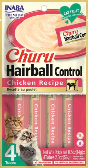 INABA Cat Churu Hairball Chicken Recipe, 4 Pack