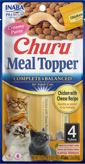 INABA Cat Churu Meal Topper Chicken with Cheese Recipe, 4 Pack