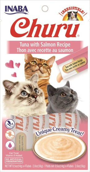 INABA Cat Churu Purées Tuna with Salmon Recipe, 4 Pack