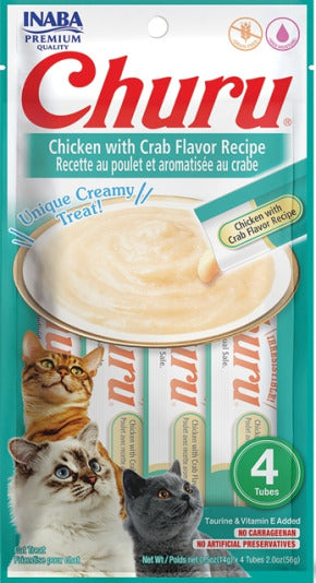 INABA Cat Churu Purées Chicken with Crab Flavour Recipe, 4 Pack