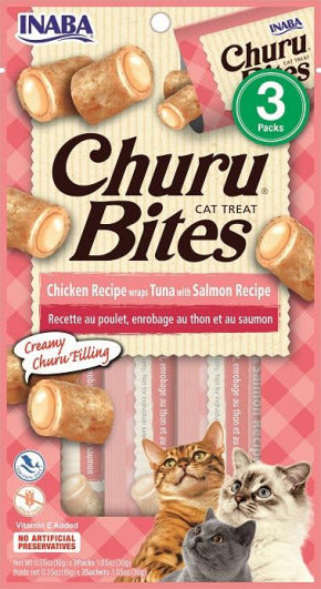 INABA Cat Churu Bites Chicken Recipe Wraps Tuna with Salmon Recipe, 3 Pack