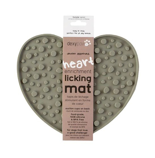 Dexypaws - Heart Enrichment Licking Mat -Khaki Green - Cat/Dog