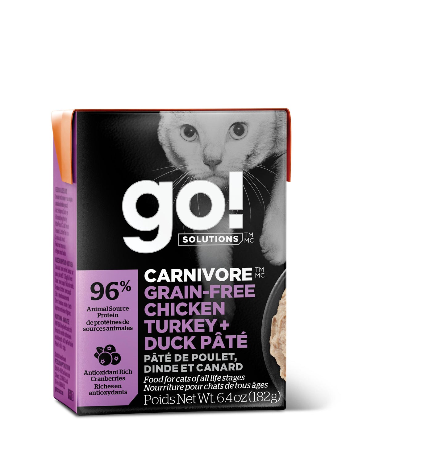 Go! Solutions Carnivore Chicken, Turkey + Duck Pate Grain-Free Wet Cat Food, 6.4-oz (Size: 6.4-oz)