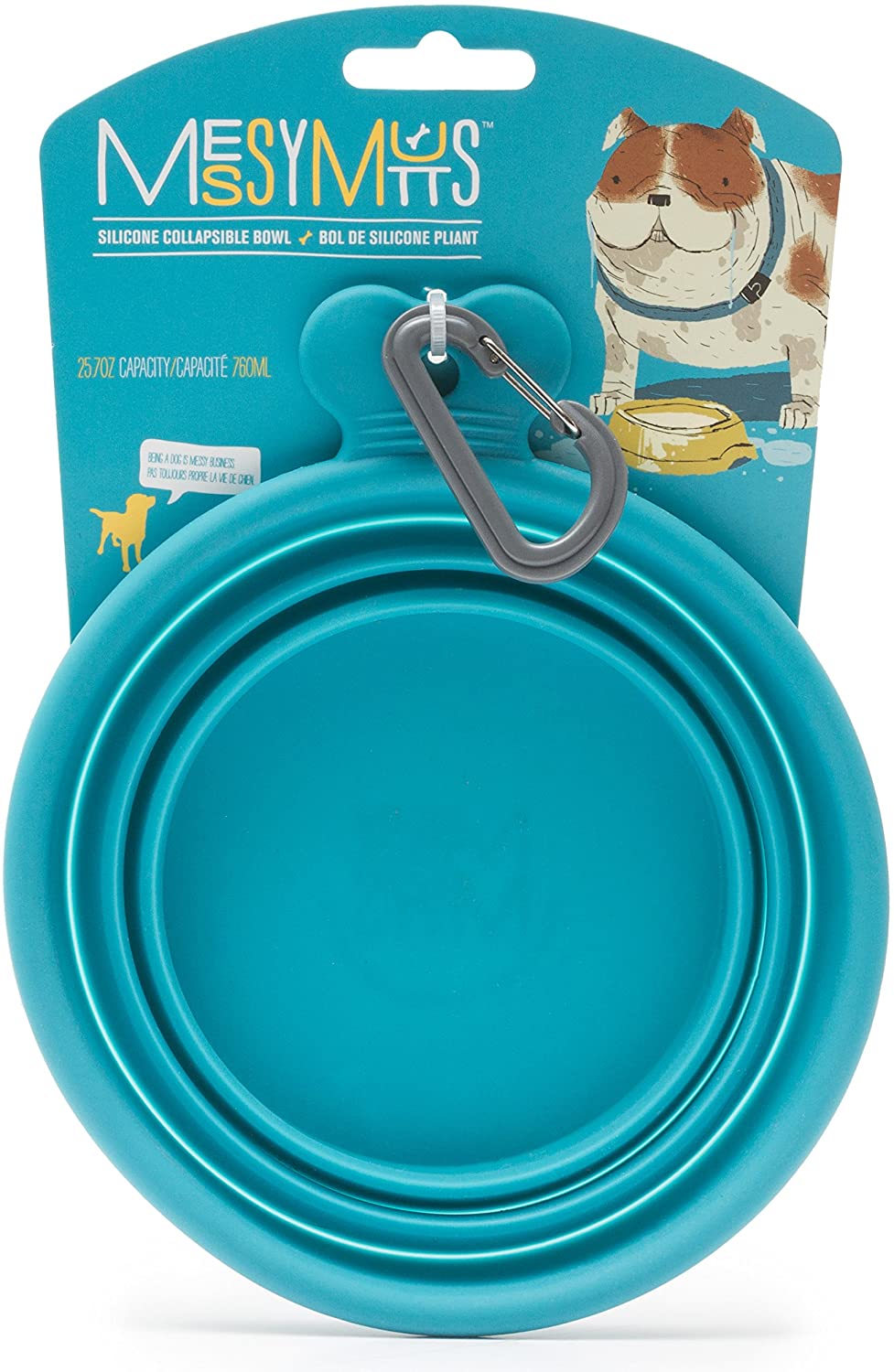 Messy Mutts Silicone Collapsible Travel Dog Bowl, Blue, Large (Size: Large)
