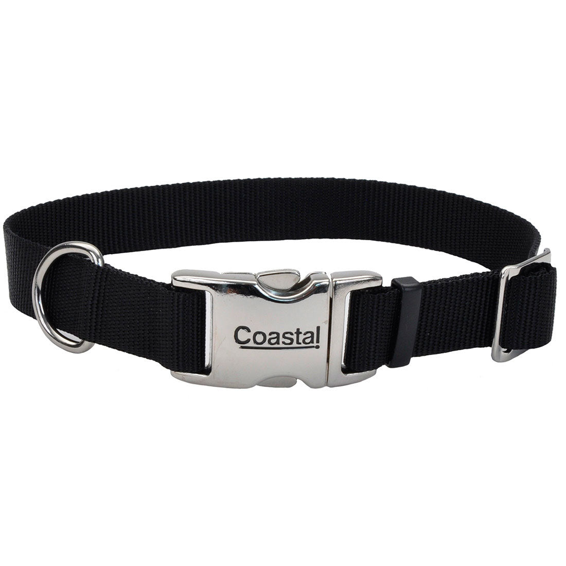 Coastal Adjustable Collar with Metal Buckle for Dogs, Black, 3/4-in x 14-in-20-in (Size: 3/4-in x 14-in-20-in)