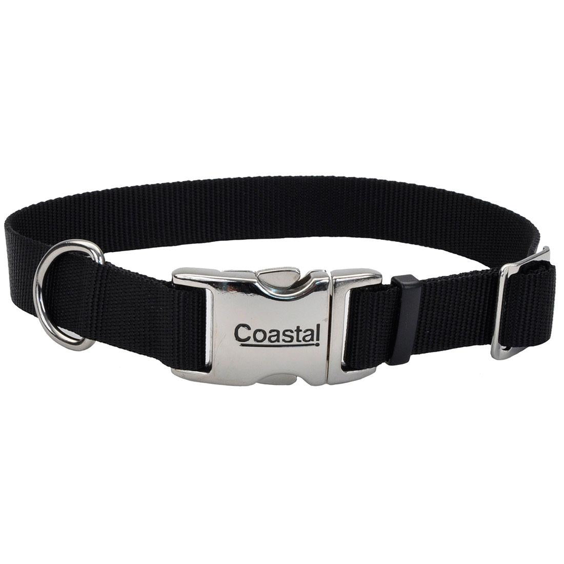 Coastal Adjustable Nylon Collar with Tuff Buckle for Dogs, Black, 1-in Nylon x 14-in-20-in Neck Girth (Size: 5/8-in x 10-14-in, Color: Black)