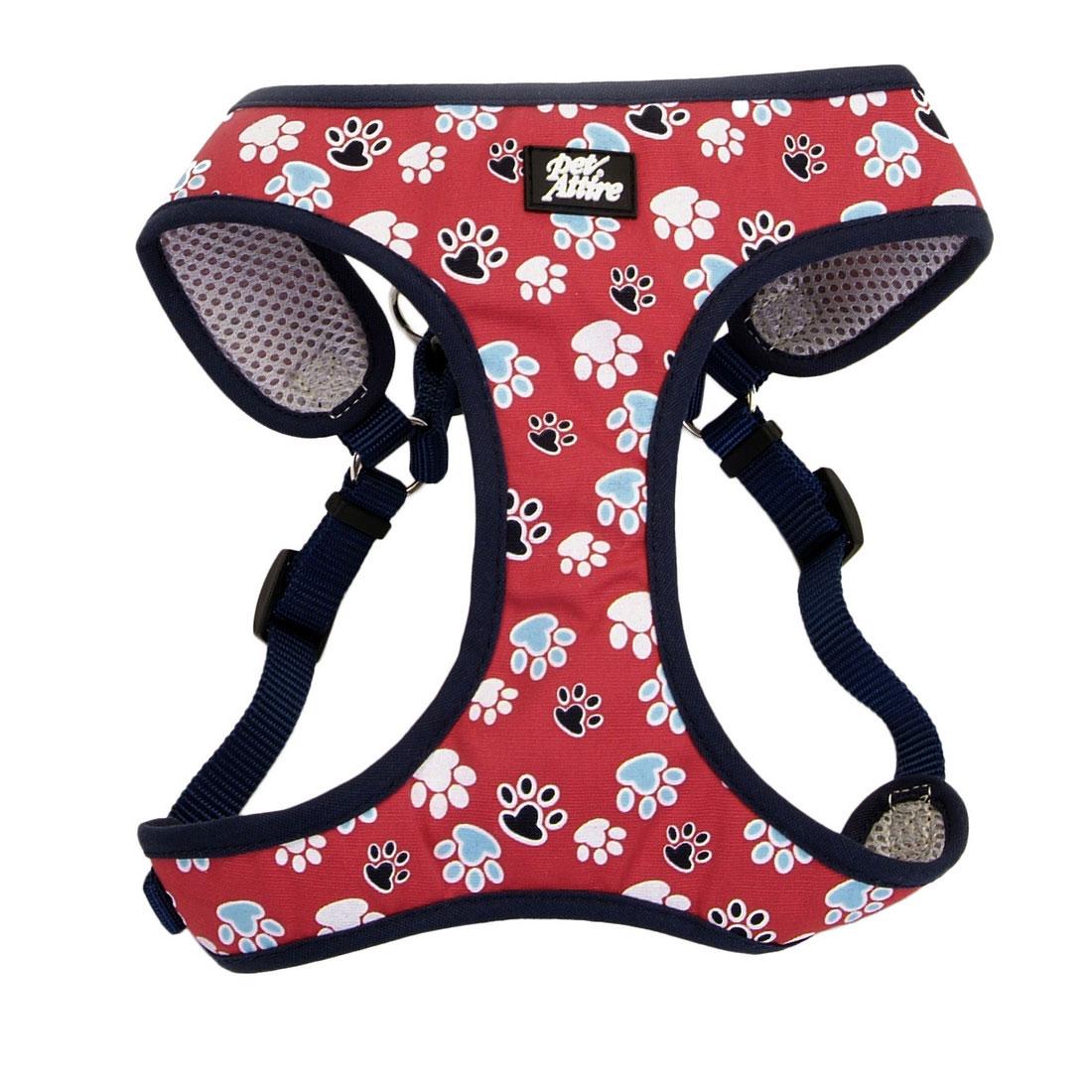 Ribbon Designer Wrap Adjustable Dog Harness, Red with Paws, 5/8-in x 19-23-in (Size: 5/8-in x 19-23-in)