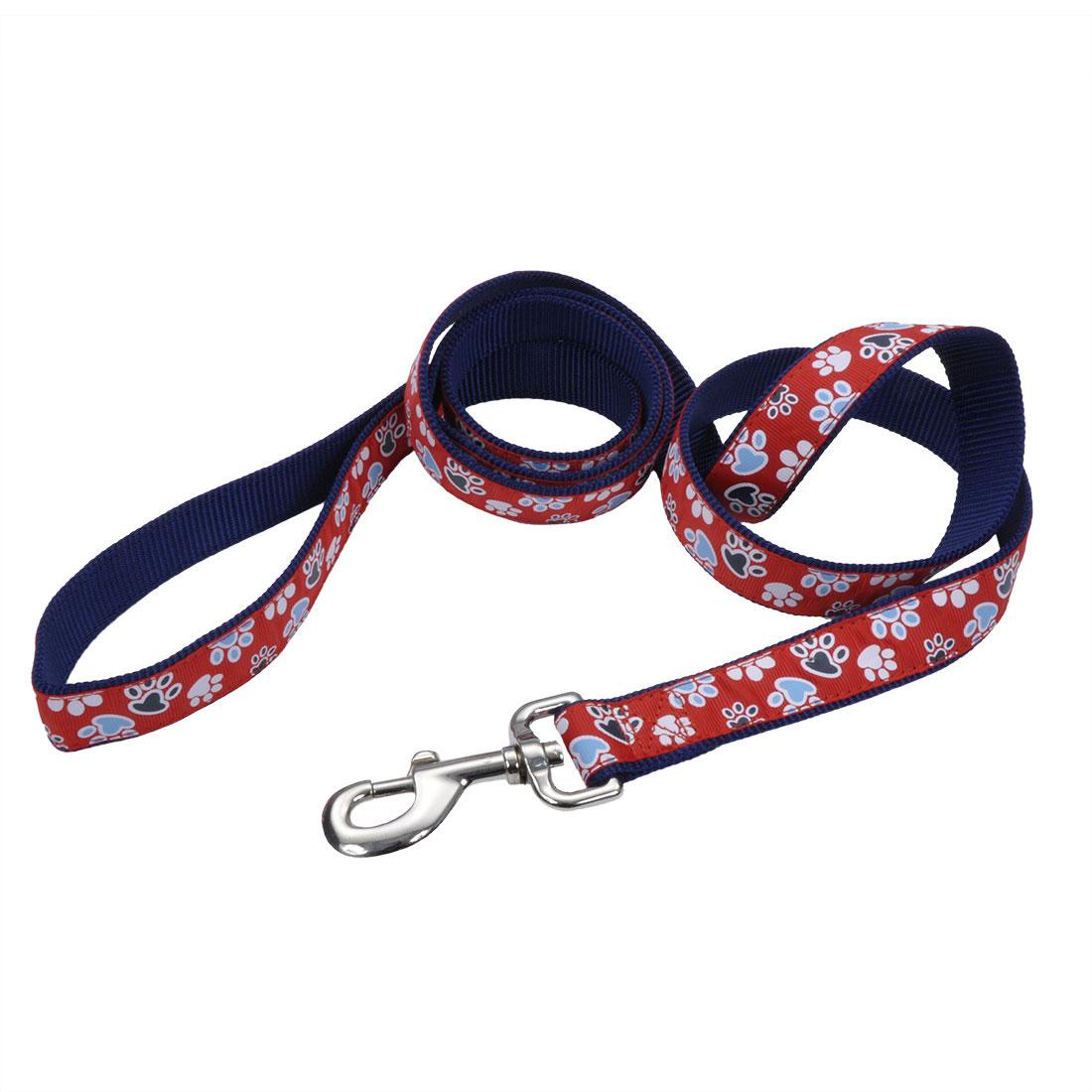 Ribbon Dog Leash, Red with Paws, 1-in x 6-ft (Size: 1-in x 6-ft)