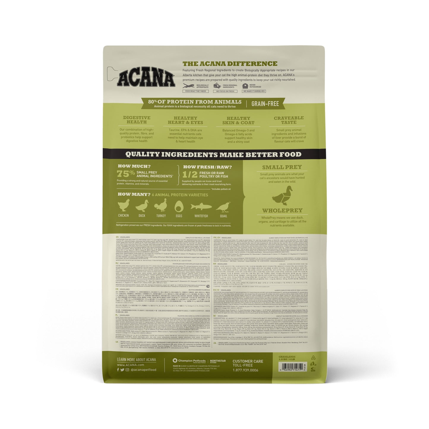ACANA Grasslands Dry Cat Food, 1.8-kg (Size: 1.8-kg)