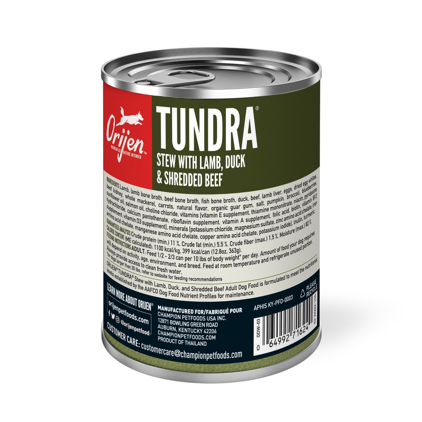 ORIJEN Tundra Stew with Shredded Beef, Duck & Lamb Wet Dog Food, 12.8-oz