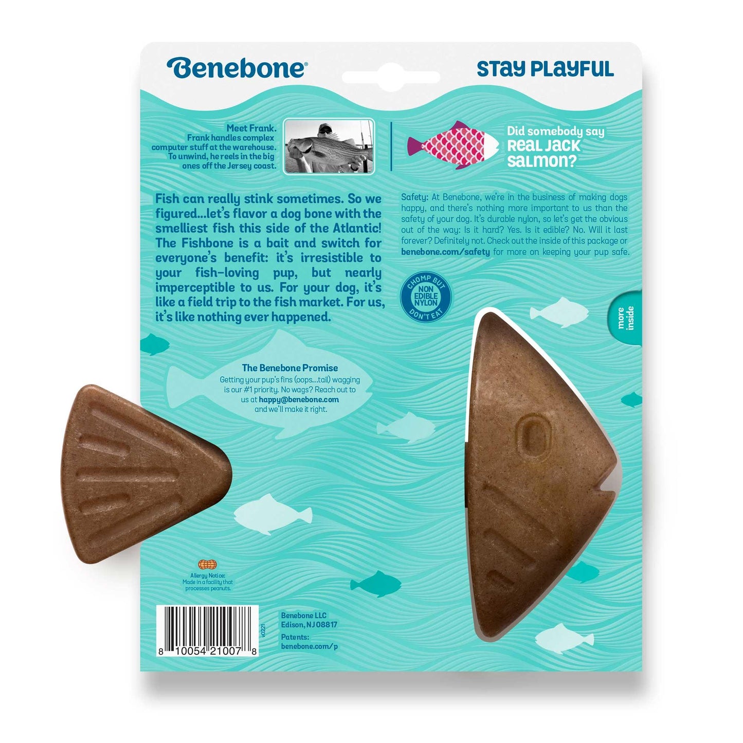 Benebone Fishbone Jack Salmon Flavor Dog Toy, Medium (Size: Medium)