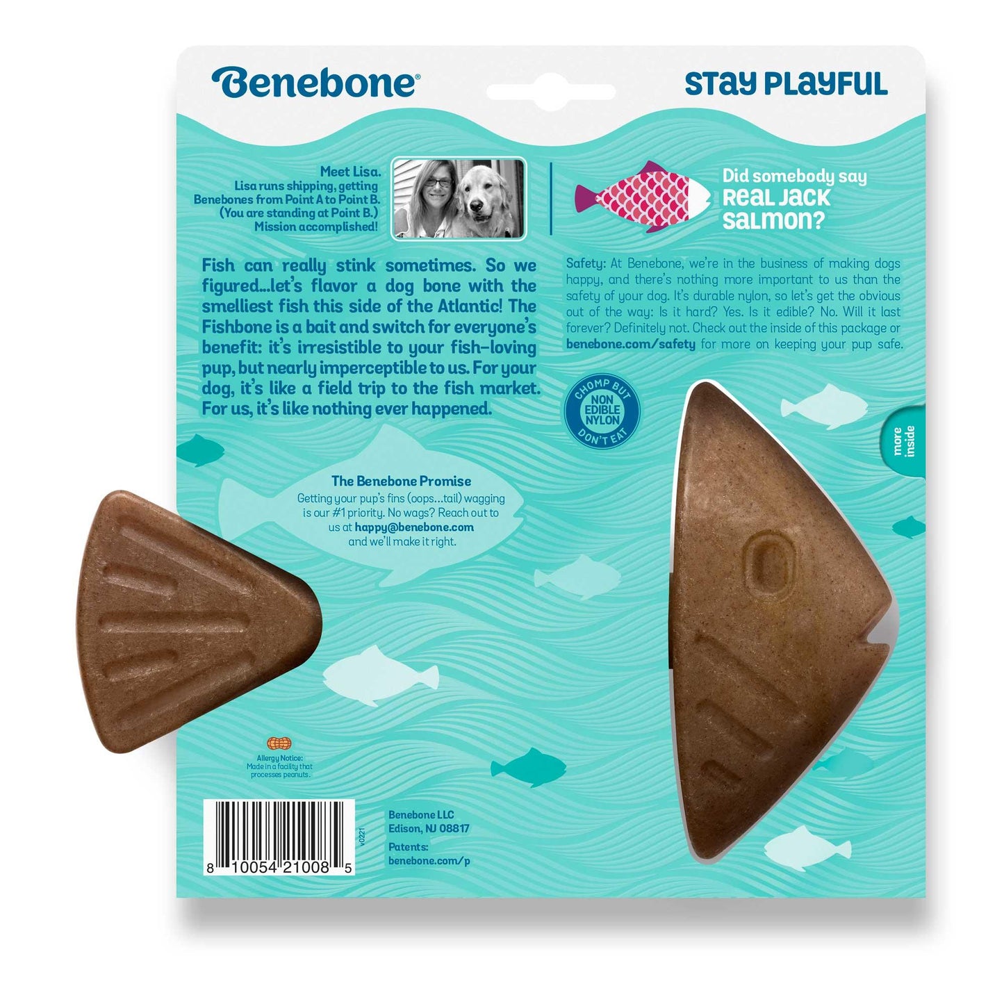 Benebone Fishbone Jack Salmon Flavor Dog Toy, Large (Size: Large)