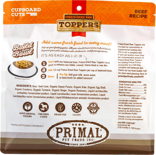 Primal Toppers Beef Freeze-Dried Raw Dog & Cat Food Topper, 3.5-oz