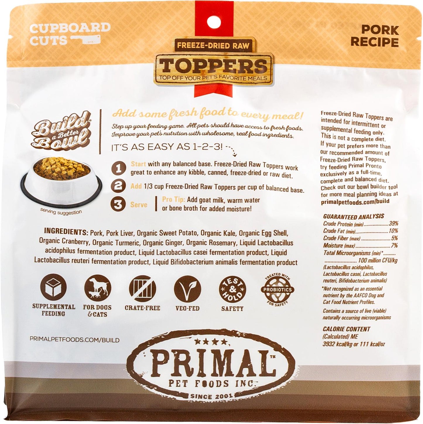 Primal Toppers Pork Freeze-Dried Raw Dog & Cat Food Topper, 18-oz (Size: 18-oz)