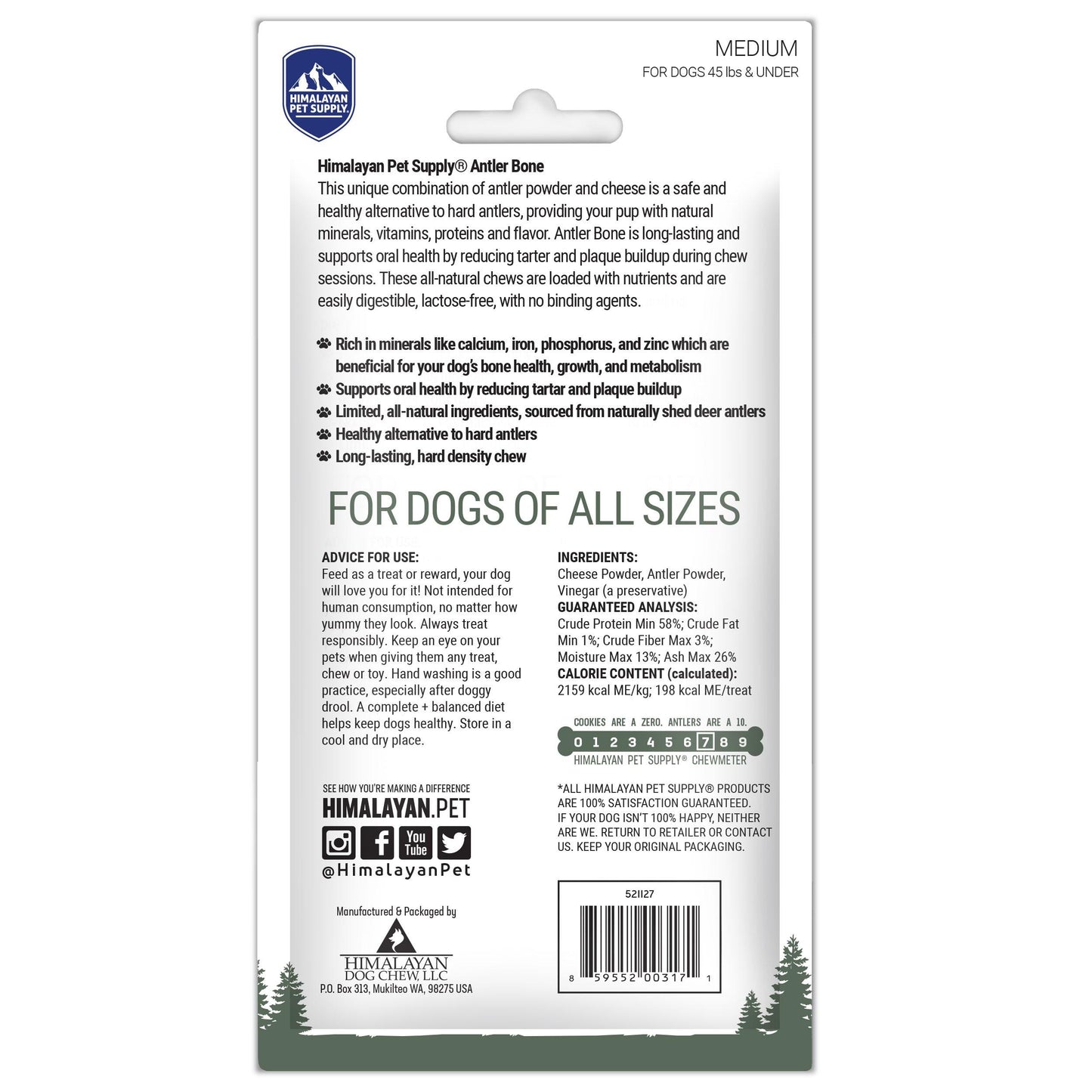 Himalayan Pet Supply Health & Wellness Antler Bone Dog Treats, Medium, 3.25-oz (Size: 3.25-oz)