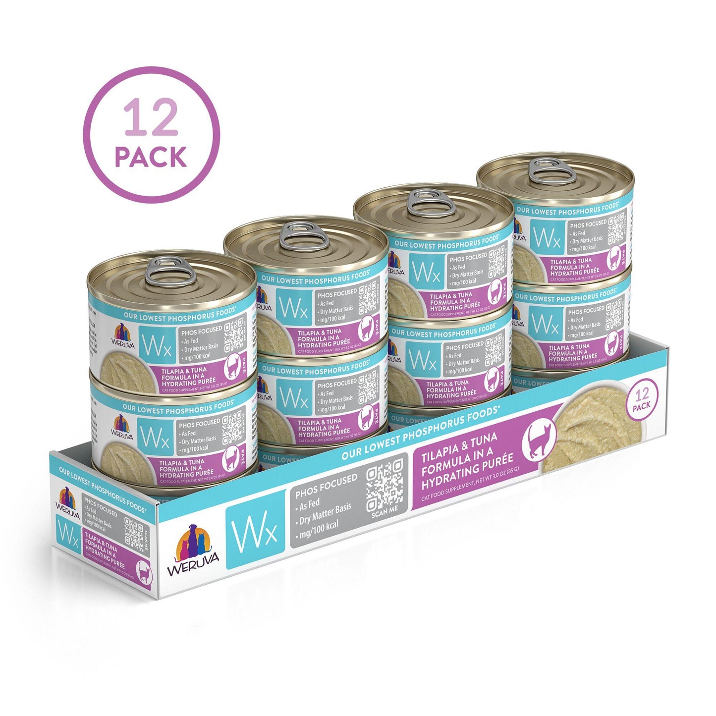 Weruva Wx Phos Focused Tilapia & Tuna Formula in a Hydrating Puree Wet Cat Food Can, 3-oz (Size: 3-oz)