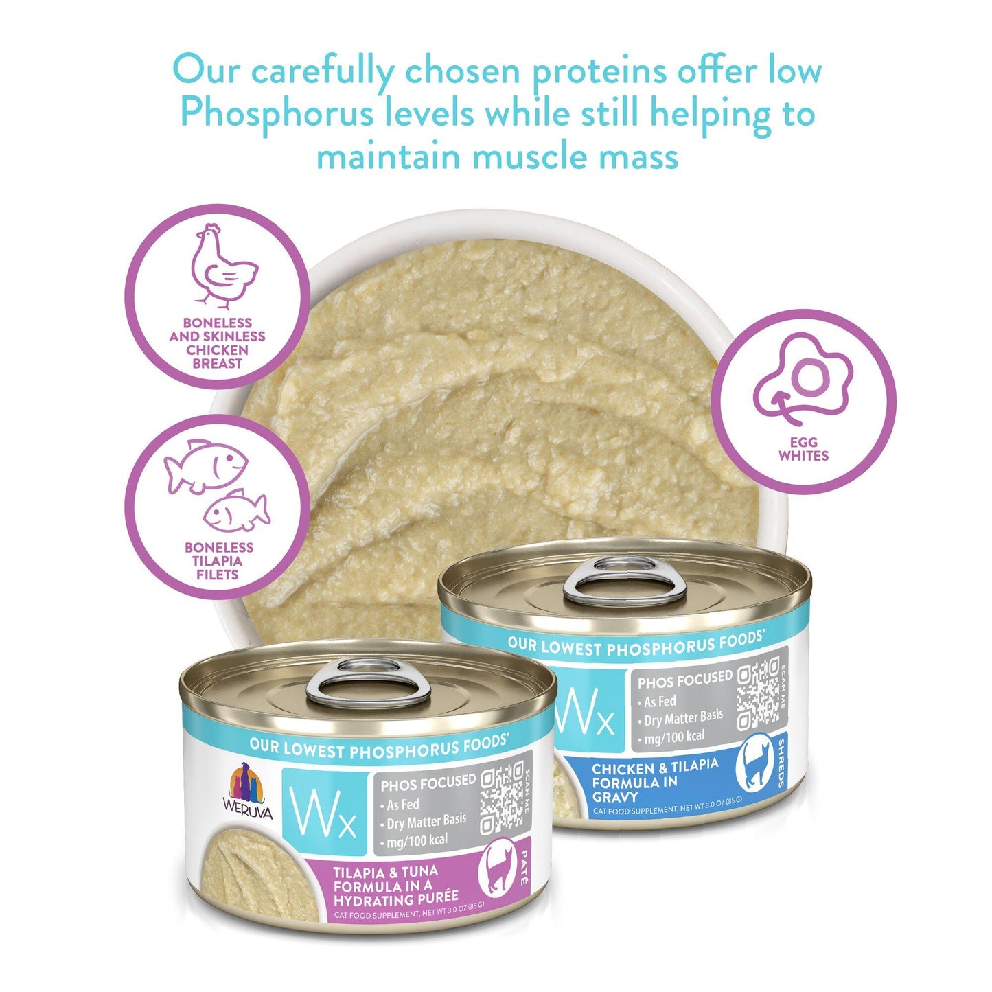Weruva Wx Phos Focused Tilapia & Tuna Formula in a Hydrating Puree Wet Cat Food Can, 3-oz (Size: 3-oz)