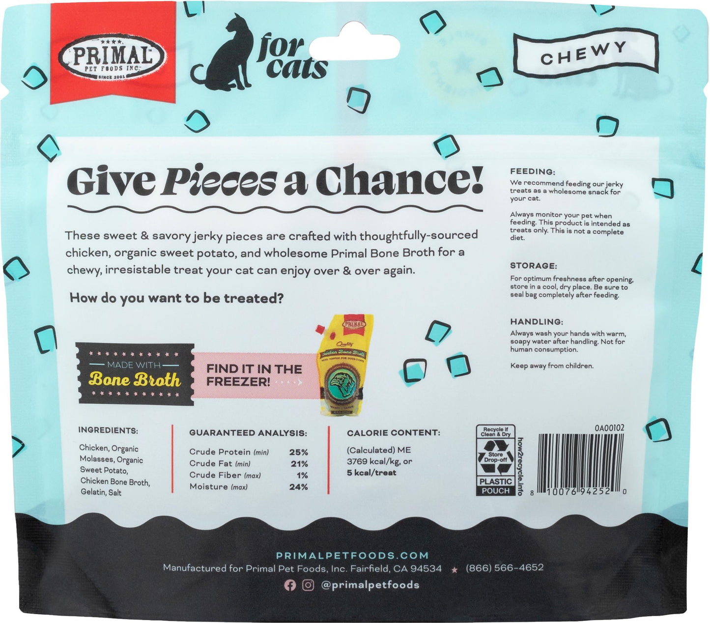Primal Give Pieces A Chance Chicken with Broth Cat Treats, 4-oz (Size: 4-oz)