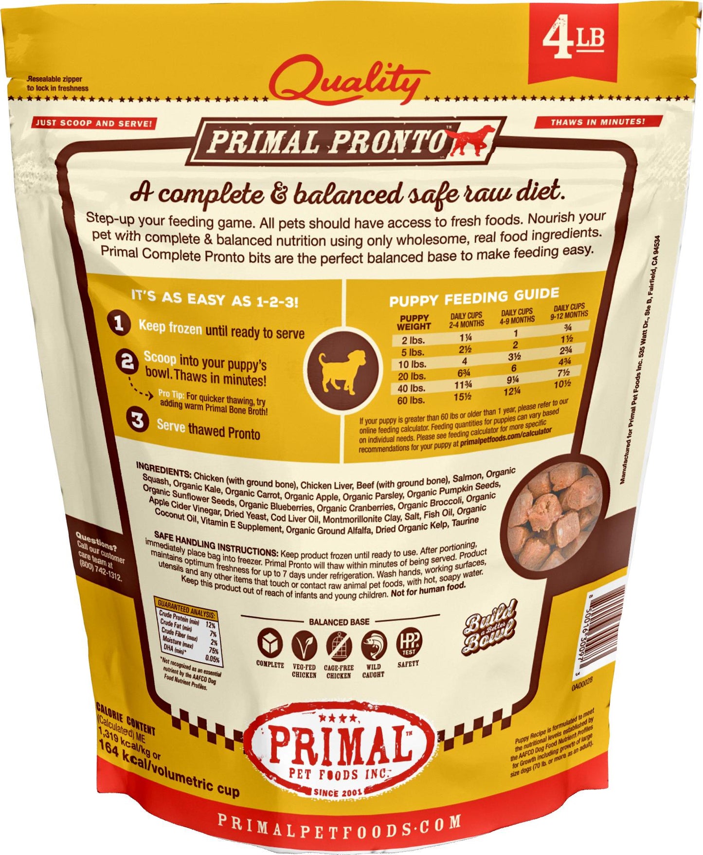 Primal Pronto Puppy Formula Raw Frozen Dog Food, 4-lb