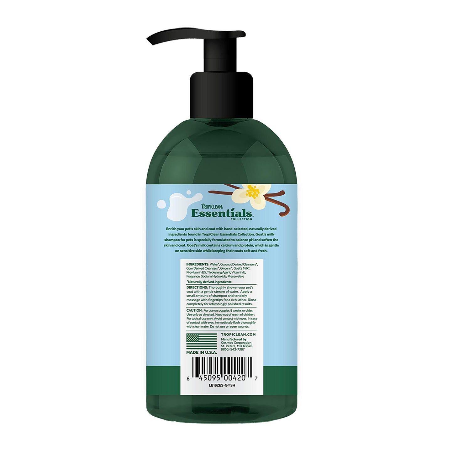Tropiclean Essentials Goat's Milk Hypoallergenic Shampoo for Dogs, Puppies & Cats, 16-oz (Size: 16-oz)