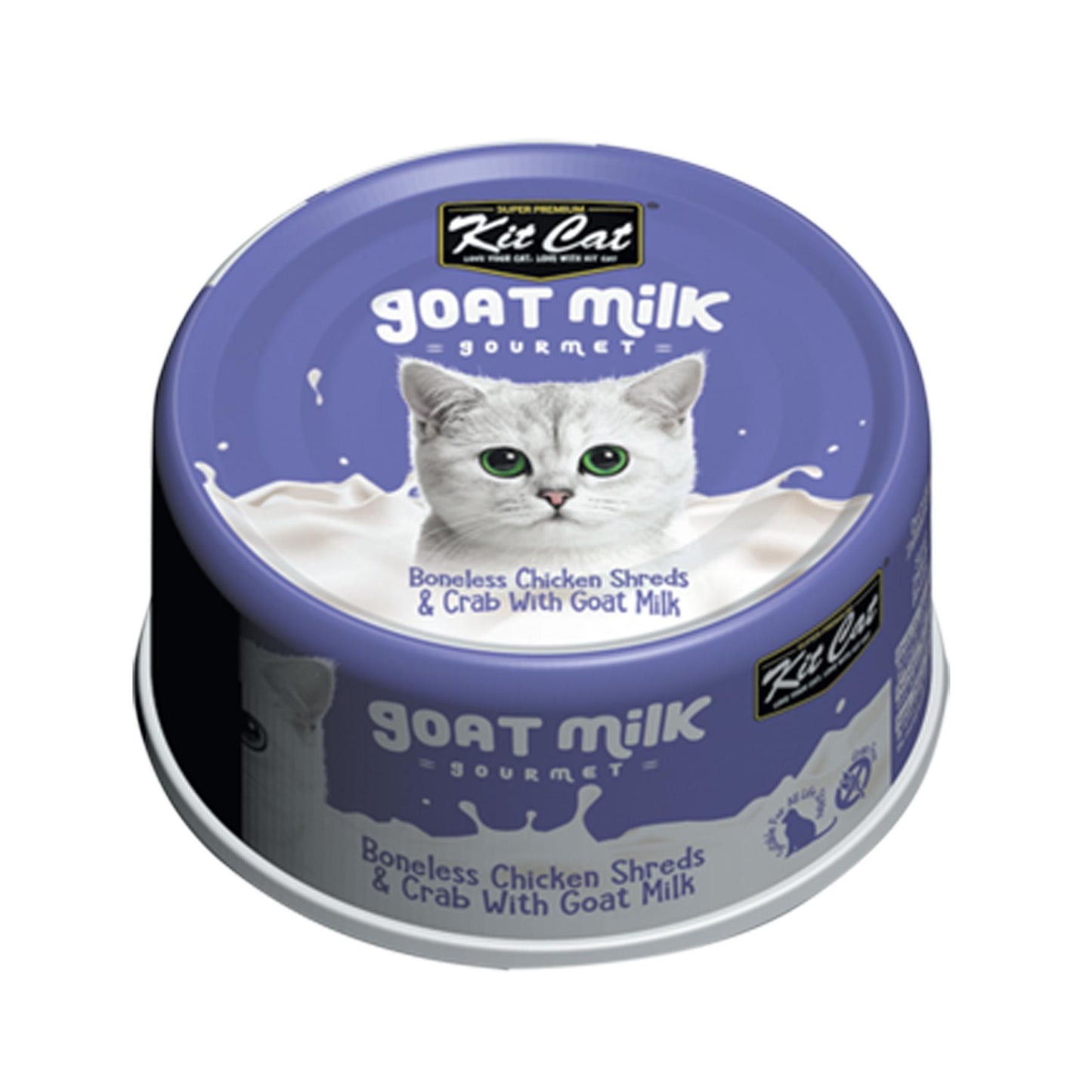 Kit Cat Goat Milk Gourmet Boneless Chicken Shreds & Crab with Goat Milk Wet Cat Food Can, 70-gram (Size: 70-gram)