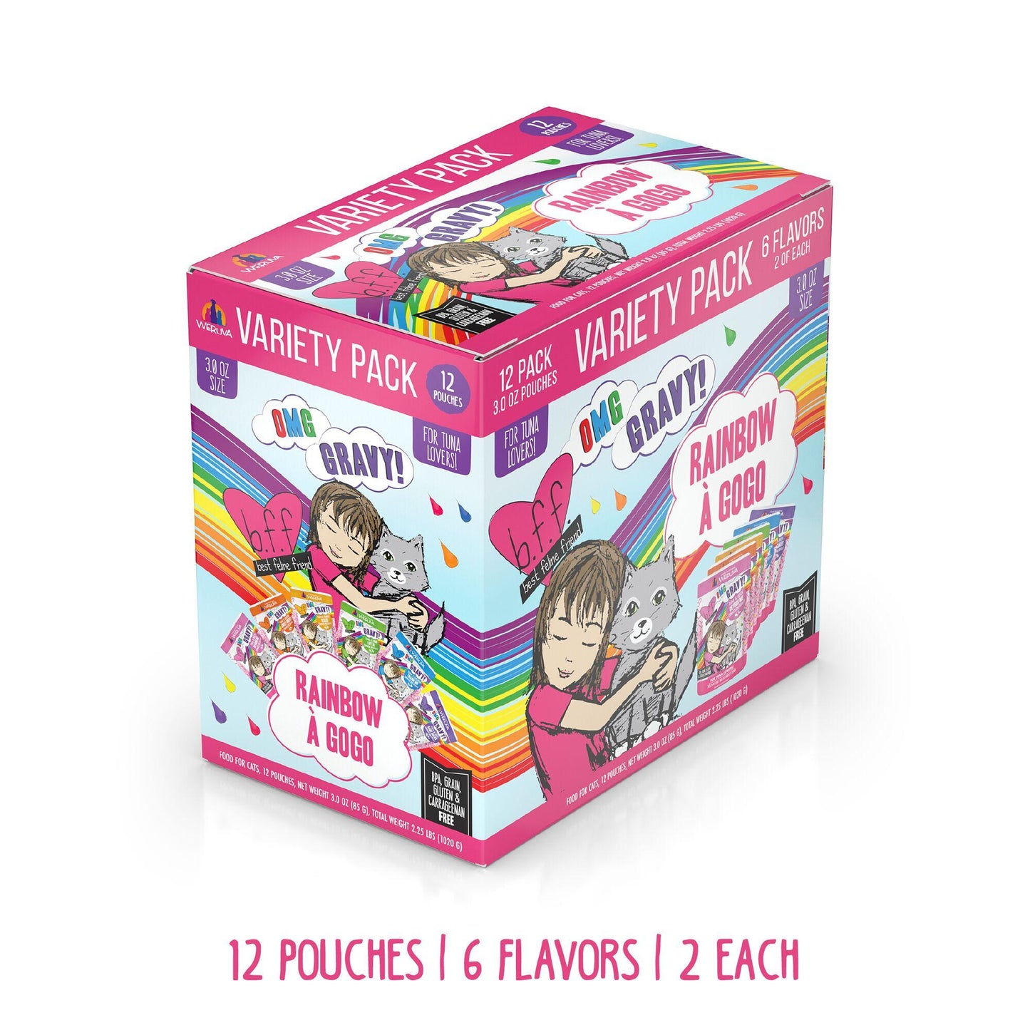 BFF OMG GRAVY Rainbow A Gogo Variety Pack Wet Cat Food Pouch, 3-oz, 12-pk (Size: 3-oz, 12-pk)